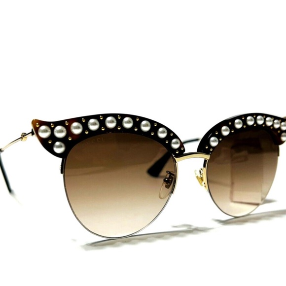 Gucci GG0212S 002 Cat Eye Havana Gold Pearl Accents Sunglasses main image 7